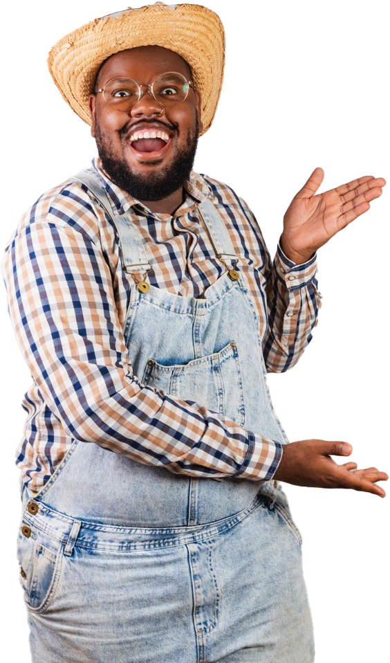 Happy black farmer in overalls